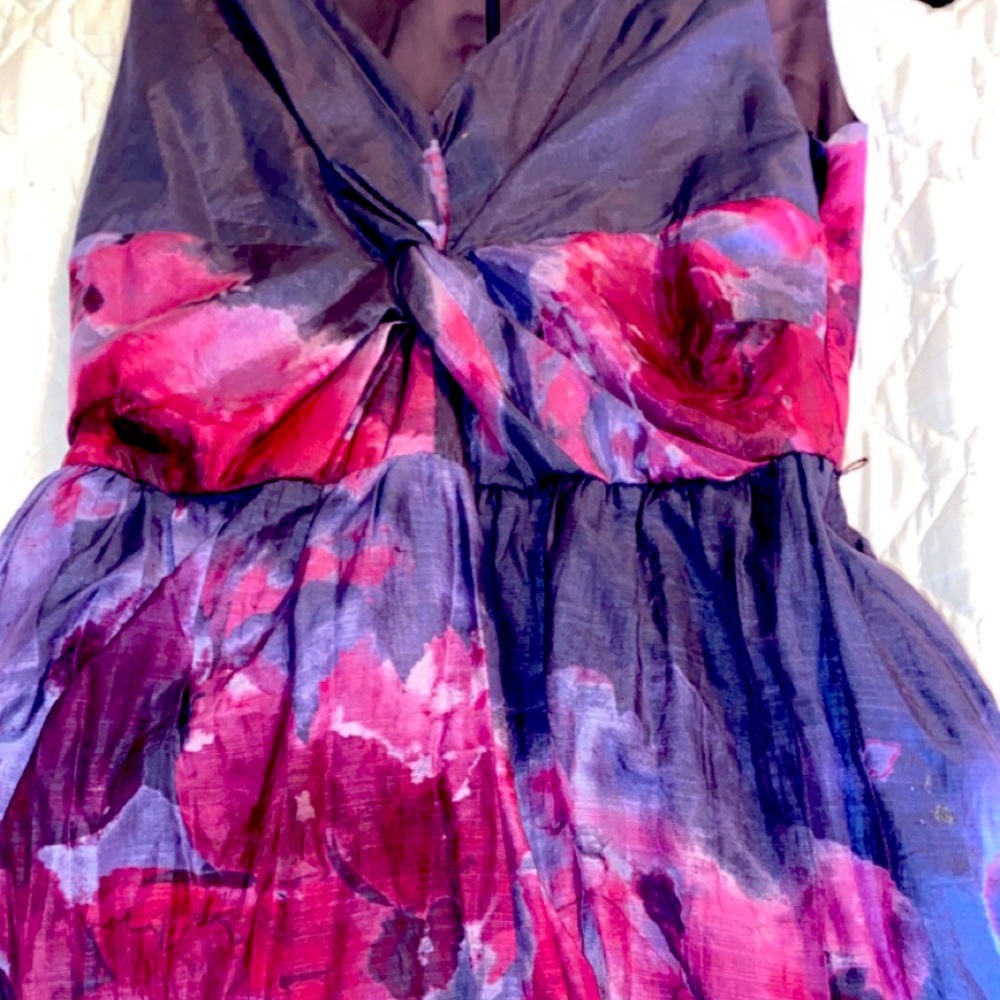 Long purple flower dress goes to your knees